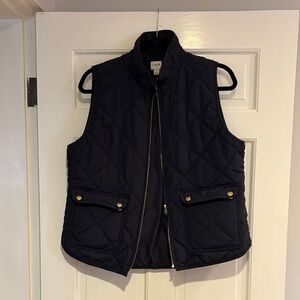 J. Crew Dark Blue Quilted Vest with Gold Details, L